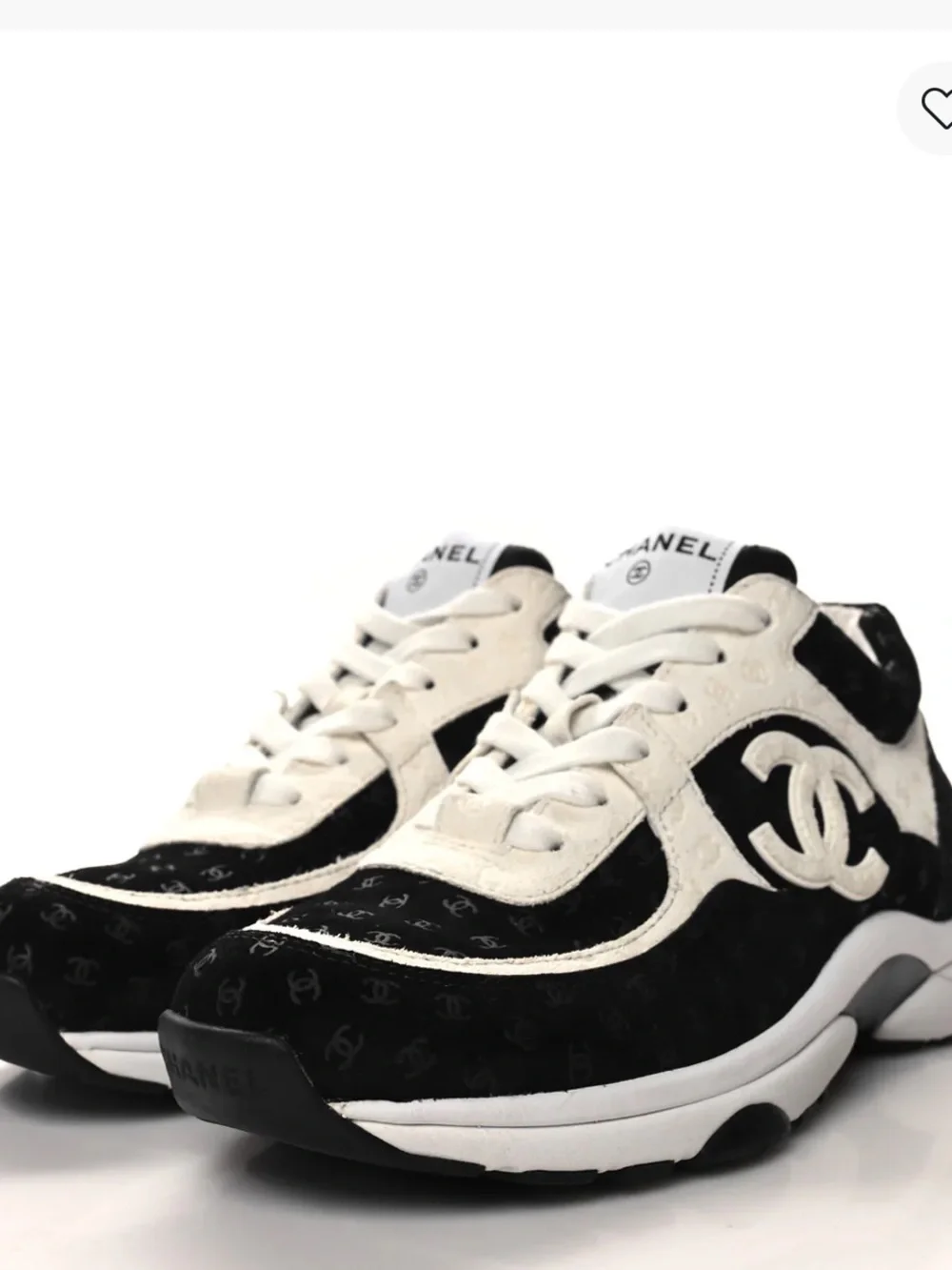 CHANEL Suede Calfskin Black and White CC Logo Sneakers Sz 8 1/2 EU 39